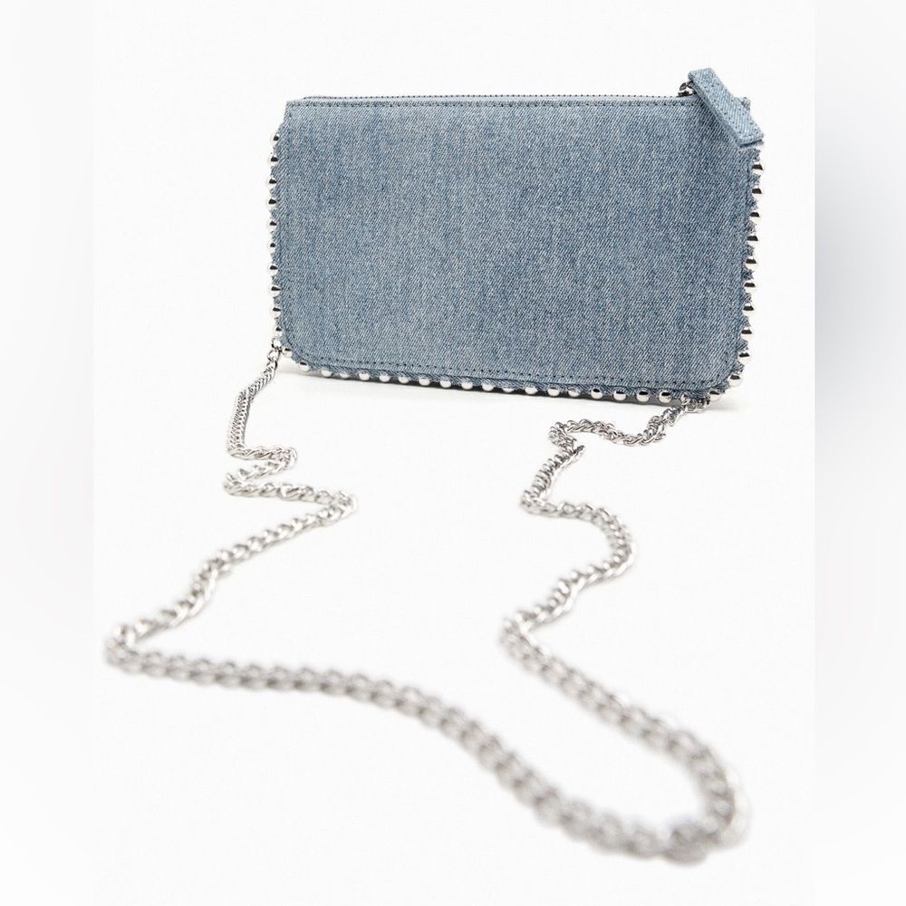 ZARA STUDDED CROSSBODY WALLET DENIM BAG